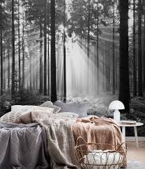 Black And White Wall Mural Ideas Forest Black And White Wall Mural From Happywall Trees Sunlight Wallpapers Wallmurals Wallpape Black And White Wallpaper White Wallpaper Forest Wall Mural