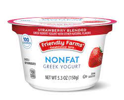 Greek Non Fat Blended Strawberry Or Blueberry Yogurt 5 3 Oz Friendly Farms Aldi Us