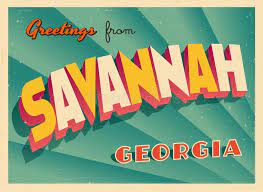 Порт в устье реки саванна. Vintage Touristic Greeting Card From Savannah Georgia Stock Vector Illustration Of Poster Fifties 107693189