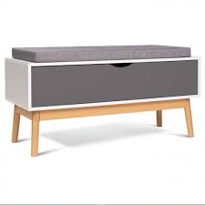 Un support en bois de recharge de smartphone,sur l. Banc Coffre De Rangement Style Scandinave Blanc Et Gris Id Market