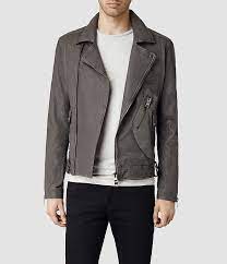 Mens Nori Leather Biker Jacket Granite Allsaints Com Leather Jacket Men Biker Jacket Jackets