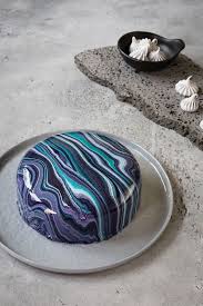 Black And White Mirror Glaze Cake Black Blue Turquoise Purple White Marble Mirror Glaze Two Tier Cake Placed On Grey Tray In 2020 Mirror Glaze Cake Mirror Glaze Recipe Creamy Soup Recipes