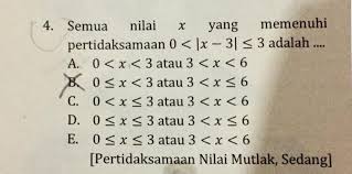 Check spelling or type a new query. Semua Nilai X Yang Memenuhi Pertidaksamaan 0 Lt X 3 Lt 3 Adalah Brainly Co Id