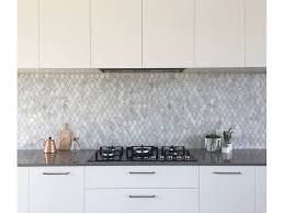 Need some inspiration for your splashback? Kitchen Splashback Carrara White Diamond Mosaic Tile Spacing Kitchen Wall Decor Farmhouse Kitchen Splashback
