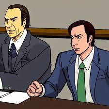 Saul Goodman and Phoenix Wright in court