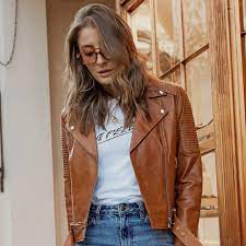 Ena Pelly On Instagram Moving Into Transeasonal Layers The Classic Biker Jacket In Vintage Tan Layered Over Our 80 S Bloc Biker Jacket Jackets White Jeans