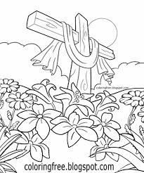 Cross with three flowers coloring page print. Happy Easter Coloring Pages For Kids Clipart Egg Printable Drawings Coloring For Kids