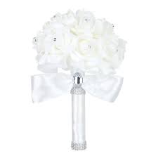Large bouquets can be tiring to hold. Febou Wedding Bouquet Crystal Roses Bridesmaid Bouquet Bridal Bouquet Artificial Flowers For Wedding Party And Church Ivory Small Size Buy Online In Bahamas At Bahamas Desertcart Com Productid 51639389