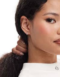 Kingsley Ryan chunky huggie hoop earrings with crystal in sterling silver