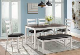 The dining table is not only a gathering spot for family and friends, but also a focal point in any home. Elements Martin Two Tone White 60 Inch Dining Table With Four Side Chairs And Bench