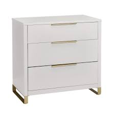 Each drawer is complete with two simple round knobs, rounding out its tasteful appeal with class and elegance. Modrn Glam 3 Drawer Dresser Bianca White With Satin Brass Walmart Com Walmart Com