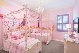 Pink and purple girls' bedroom boasts pink patterned headboards with matching pleated bedskirts on twin beds dressed in white and purple bedding as well as a blood red faux fur throw blankets flanking a white lacquered nightstand and blush pink double gourd lamp. 47 Kid S Room Designs Ideas Design Trends Premium Psd Vector Downloads