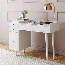 Add a touch of elegance to your bedroom theme with mrp home's assortment of chest of drawers and bedside tables. Amazon Com Nathan James Daisy Vanity Dressing Table Or Makeup Desk With 4 Drawers And Brass Accent Knobs White Wood Home Kitchen