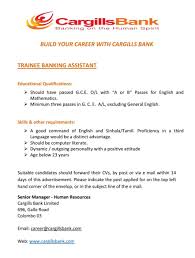 Applications are now open to apply for askari bank trainee program 2021. Trainee Banking Assistant At Cargills Bank Limited Career First Banking Bank Jobs Assistant Jobs