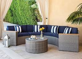 Solaura Outdoor 5 Piece Sectional Furniture Patio Half Moon Set Grey Sofa Nautical Navy Blue Cushions Sophisticated Sectional Furniture Round Sofa Furniture