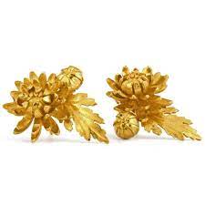 Chrysanthemum Flower Leaf And Bud Cluster Stud Earrings Stud Earrings Chrysanthemum Flower Stud Earrings Unique