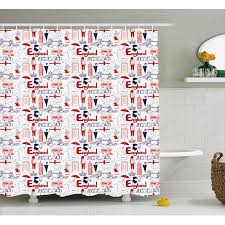 London Shower Curtain Sketch Artwork Country British Cultural Collection In Doodle Style Fabric Bathro French Country Bathroom Unique Shower Curtain