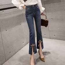 Womens Jeans 2019 Spring Summer High Waist Jeans Womens Boot Cut Pants Denim Trousers Slim Elasticity Jean Ankle Length Pant
