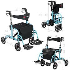 Goplus Folding Medical Rollator Walker Aluminum Transport Chair Adjustable Handle Redblackblue Walmart Com Transport Chair Aluminum Bag Storage