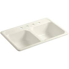 Kohler kitchen sinks come in a variety of styles, designs and materials. Kohler Delafield Drop In Cast Iron 33 In 4 Hole Double Bowl Kitchen Sink In Biscuit K 5817 4 96 The Home Depot