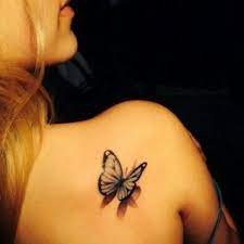Black And Grey 3d Butterfly Tattoo On Girl Right Back Shoulder Butterfly Tattoo On Shoulder Butterfly Tattoo Realistic Butterfly Tattoo