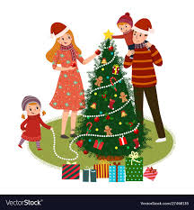 Cartoon Family Decorating Christmas Tree Vector Image On Vectorstock Family Cartoon Christmas Art Christmas Illustration