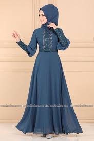 Modaselvim Abiye Balon Kollu Tesettur Abiye 7357eh211 Petrol Elbiseler Ziyafet Elbiseler Aksamustu Giysileri