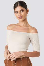 Short Sleeve Off Shoulder Top Beige Na Kd Com