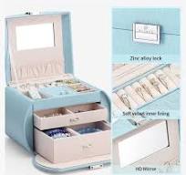 Unbranded Princess Style 3-Layer Jewelry Box with Mirror, Light Blue JOH2G
