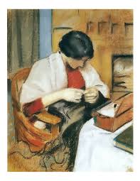 Elisabeth Gerhardt Sewing by August Macke Print