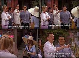 Making Fun Of Rachel S Massive Hat Friends Tv Show Friends Tv Funny Shows