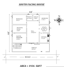 44 X44 3bhk South Facing House Plan Layout As Per Vastu Shastra In 2020 South Facing House House Plans Layout