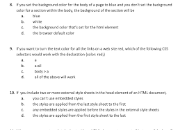 See the below code to set the background color for an html page. 8 If You Set The Background Color For The Body Of A Chegg Com