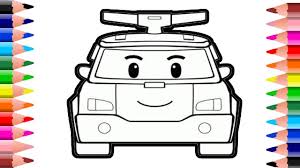 The characters of the poli robokar cartoon are presented as: How To Draw And Color A Police Car Transformation Of Robocar Poli Coloring Pages Youtube
