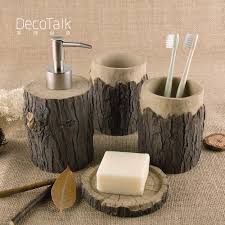 Deco Parler Resine Salle De Bain Accessoires Ensemble 4 Pieces Pignons Arbre Tronc Rural Decoration Imitant Les Plantes Vallitique Marron Home Decor Aliexpress