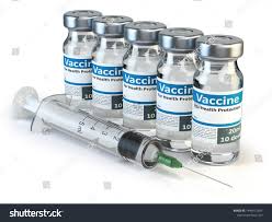 Vials of vaccines and a syringe ready for use.