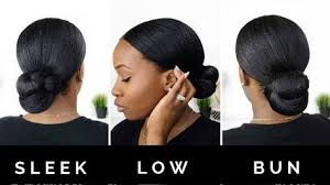 Hairlicious Inc Sleek Low Bun Protective Style Natural Hair Bun Styles Protective Style Braids Natural Hair Styles