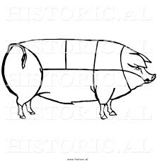 Clipart Of A Pig With Outlined Cuts Of Pork Chart Black