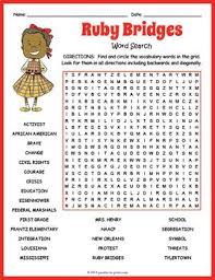 Ruby Bridges Word Search Crossword Worksheets Ruby Bridges Kids Word Search Word Find