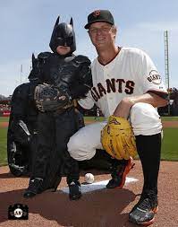 Matt Cain Of The San Francisco Giants Escorted Batkid Out To The Mound For His Ceremonial First Pitch On Sf Giants Sf Giants Baseball Mlb San Francisco Giants
