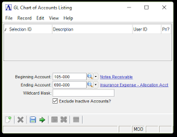 chart of accounts listing