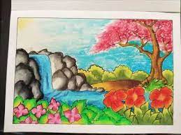 Contoh gambar mewarnai, cara mewarnai pemandangan dengan crayon, download gambar mewarnai, mewarnai pemandangan air terjun, hasil lomba mewarnai juara 1, cara mewarnai langit dengan crayon, gambar lomba mewarnai, gambar untuk mewarnai anak paud Contoh Gambar Cara Mewarnai Pemandangan Air Terjun Kataucap