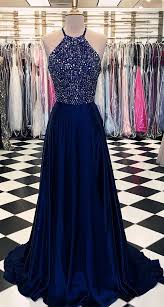 Luxurious Crystal Halter Prom Dresses Long Satin Leg Split Evening Gowns Halter Prom Dresses Long Prom Dresses Halter Prom Dresses