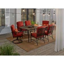 Oak Cliff 7 Piece Outdoor Dining Set With 4 Stationary 2 Swivel Chairs And Chili Cushions Patio Dining Set Outdoor Dining Set Patio Dining Furniture