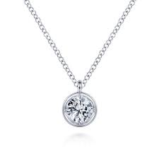 0.40 ctw diamond pendant necklace; White Gold Round Bezel Set Diamond Pendant Necklace Svs Fine Jewelry Oceanside Ny