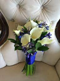 Royal Blue Calla Lily Bouquet Price 115 00 Beautiful Large Calla Lilies With Royal Blue Delphinium Bridal Bouquet Flowers Calla Lily Flowers Bridal Bouquet