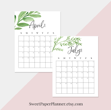 Printable Monthly Calendar 2020 Greenery Monthly Calendar Etsy Monthly Calendar Printable Monthly Calendar Free Monthly Calendar