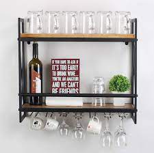 Shop with afterpay on eligible items. Amazon Com Mbqq Rustic Wall Mounted Wine Racks With 6 Stem Glass Holder 23 6in Industrial Metal Hanging Wine Rack 2 Tiers Wood Shelf Floating Shelves Home Room Living Room Kitchen Decor Display Rack Kitchen Dining