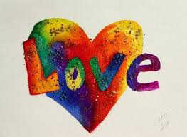 Love Rainbow Heart Glitter Painting Watercolor Painting Of A Rainbow Heart With The Word Love Across The Center Inspirational Word Art Rainbow Art Word Art