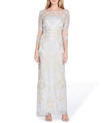 Tahari Asl Metallic Embroidery Gown Dillards Gowns Embroidered Gown Gold Cocktail Dress